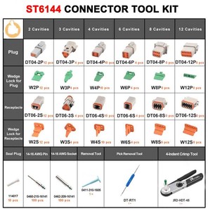  JRready ST6144 333PCS DT Connector Kit(Deutsch Connectors Kit) 2 3 4 6 Pin Connectors & 16# Solid Contacts Terminals & JRD-HDT-4